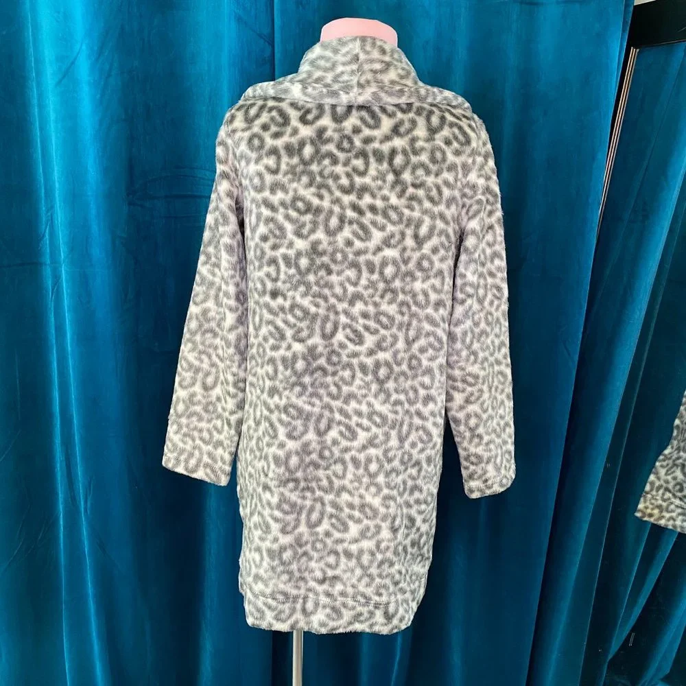 A New Day Animal Print Fleece Open Front Jacket in Gray